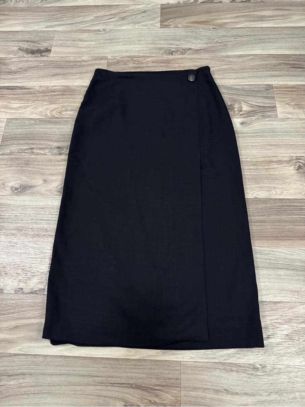 Sezane Black Faux Wrap Midi Skirt Single Hip Button Size 36